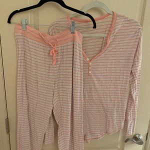 Gap Modal Pajama Set - Pink and White Striped, V-Neck and Joggers Size Small